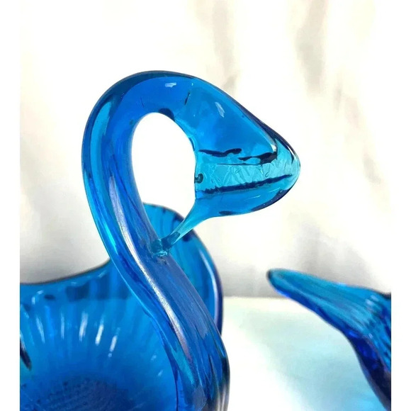 VTG Blue Glass Swan Trinket Candy Dish Bowl 6” Mid Century Modern Lot of 2 - Picture 11 of 15